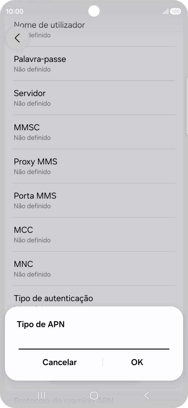 Introduza default e prima OK.