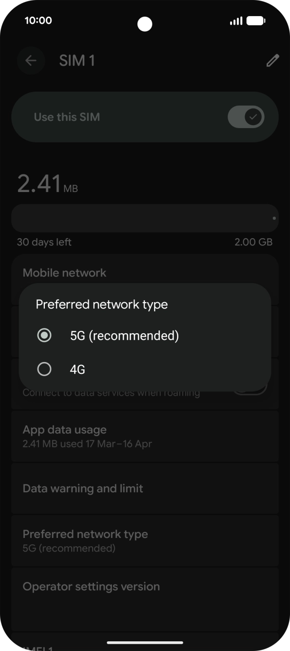 Press the required network mode.