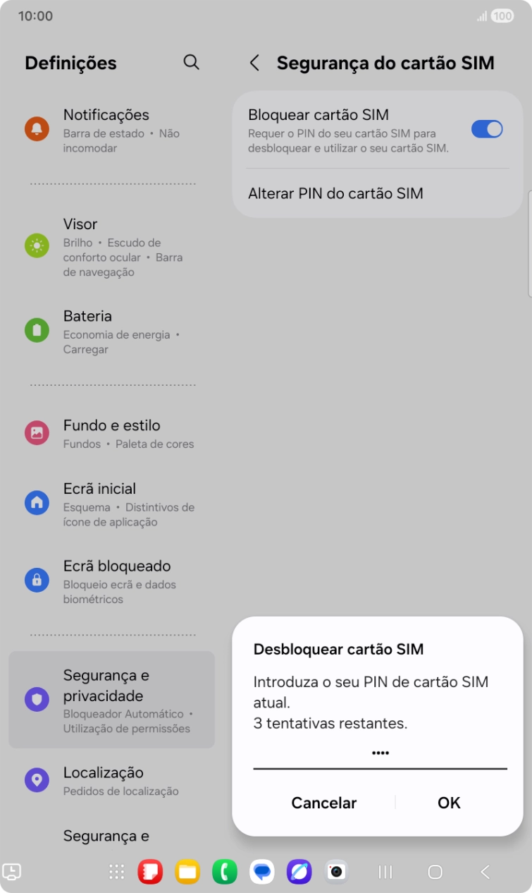 Introduza o seu código PIN e prima OK.