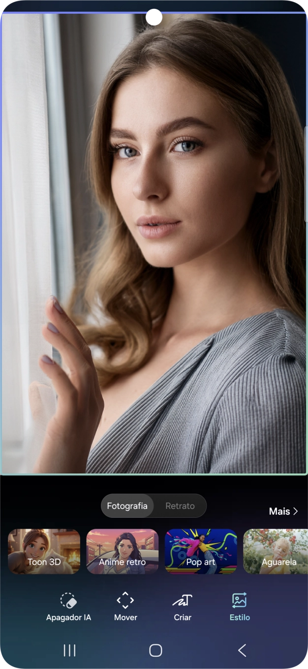 Para alterar o seu retrato para diversos estilos, prima Estilo e siga as indicações no ecrã, para utilizar a função.