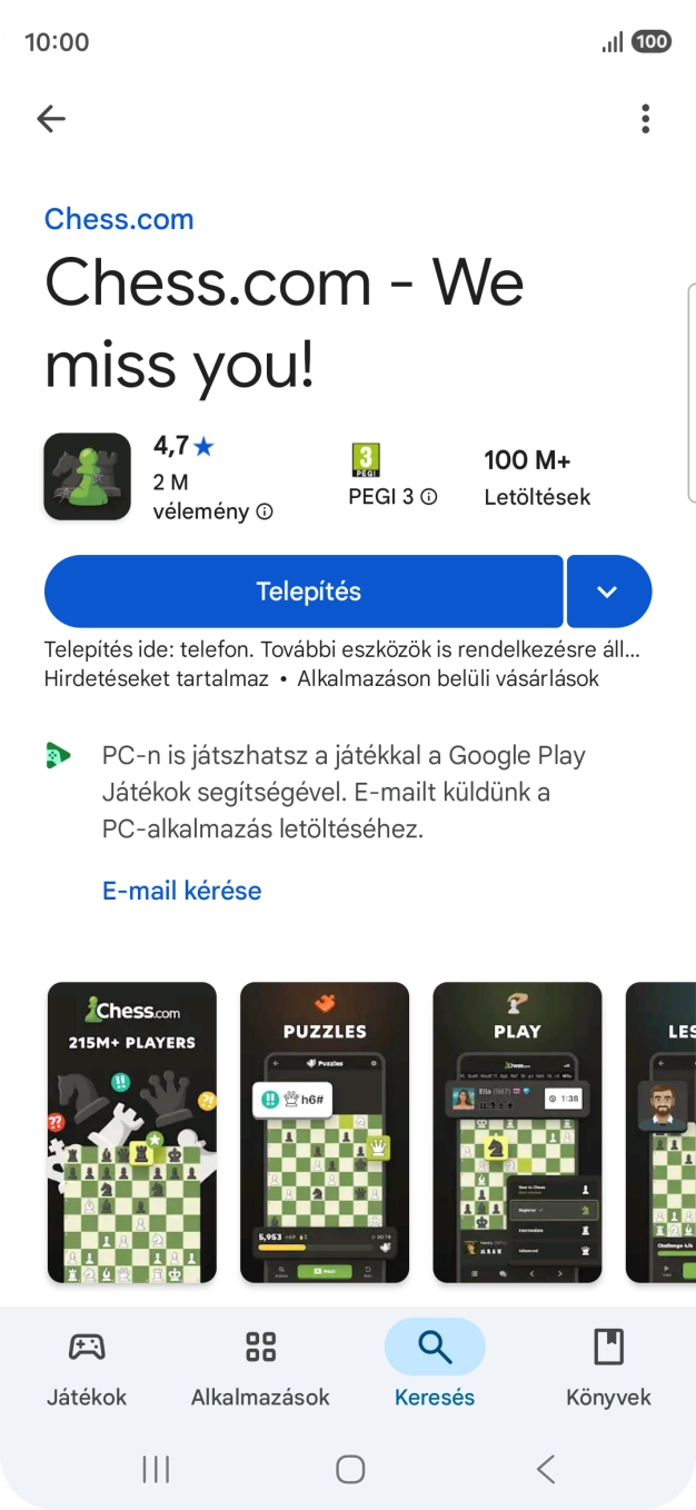 Válaszd a Telepítés lehetőséget, és kövesd a képernyőn megjelenő utasításokat az alkalmazás telepítéséhez. Válaszd a Telepítés lehetőséget, és kövesd a képernyőn megjelenő utasításokat az alkalmazás telepítéséhez.