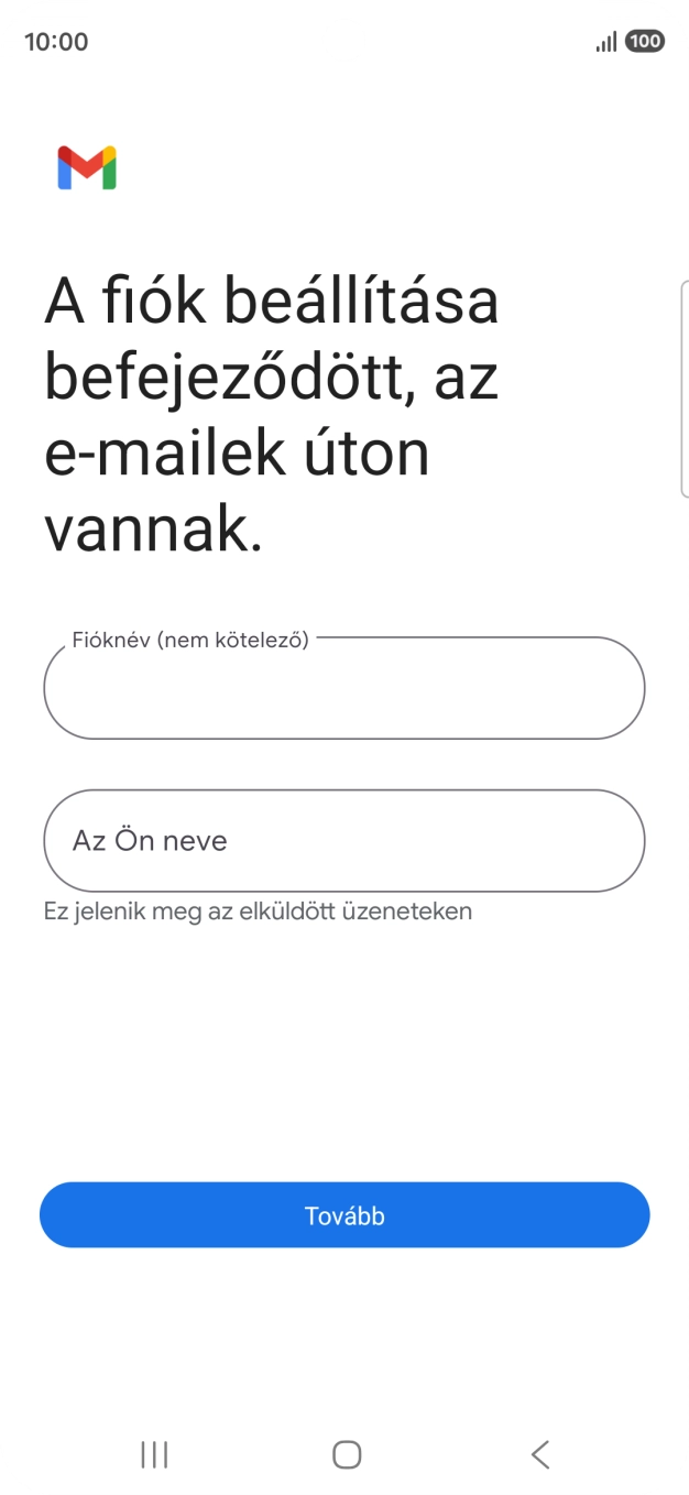 Kattints a „Fióknév (nem kötelező)” alatti mezőre, és írd be az e-mail-fiók kívánt nevét.