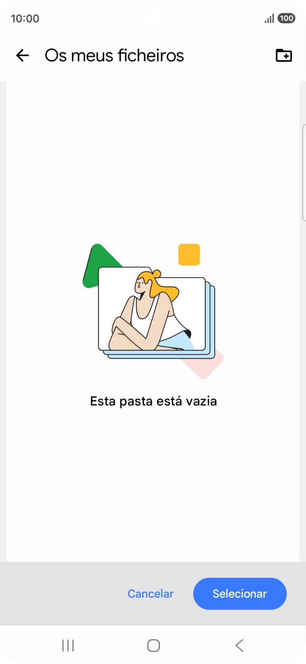 Se quiser criar uma nova pasta, prima o ícone de nova pasta e siga as indicações no ecrã para criar uma nova pasta.