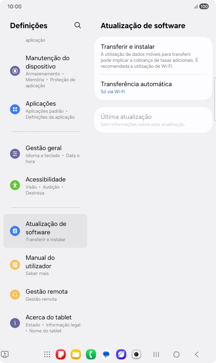 Prima Transferir e instalar. Se existir uma nova versão de software disponível, será agora indicado no ecrã. Siga as indicações no ecrã para atualizar o software do tablet.