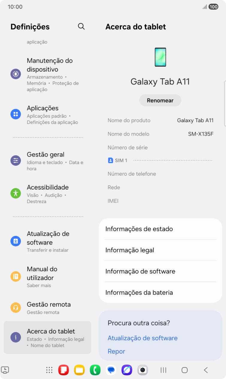 O código IMEI é mostrado no ecrã.