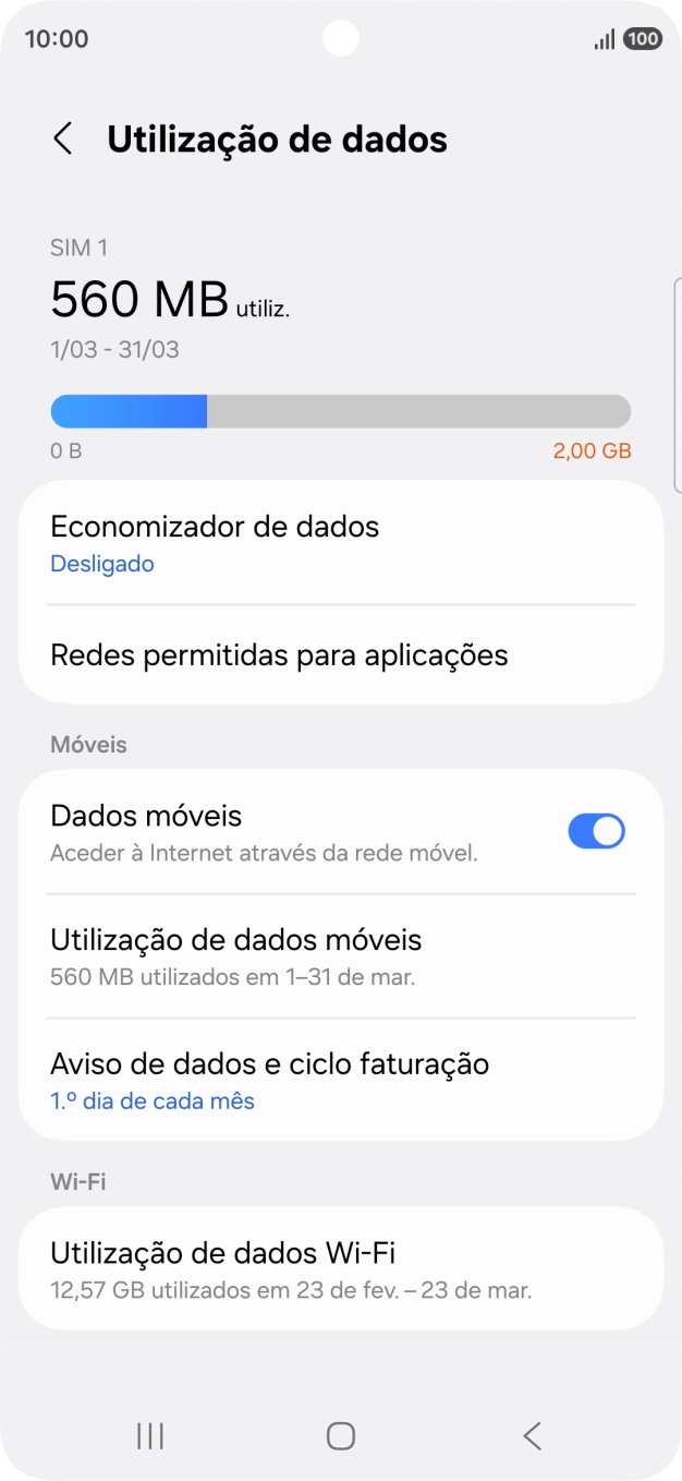 O consumo total de dados é agora mostrado no ecrã.