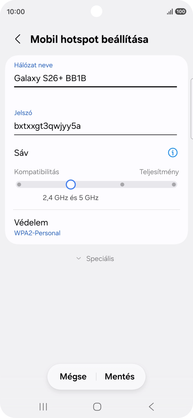 Kattints a „Hálózat neve” alatti mezőre, és írd be a Wi-Fi hotspot kívánt nevét.