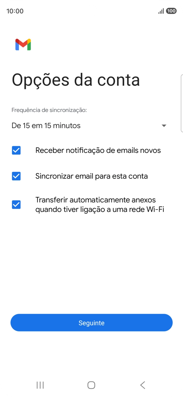 Se o ecrã mostrar esta imagem, a sua conta foi identificada e configurada automaticamente. Siga as indicações no ecrã para introduzir informações adicionais e concluir a configuração.