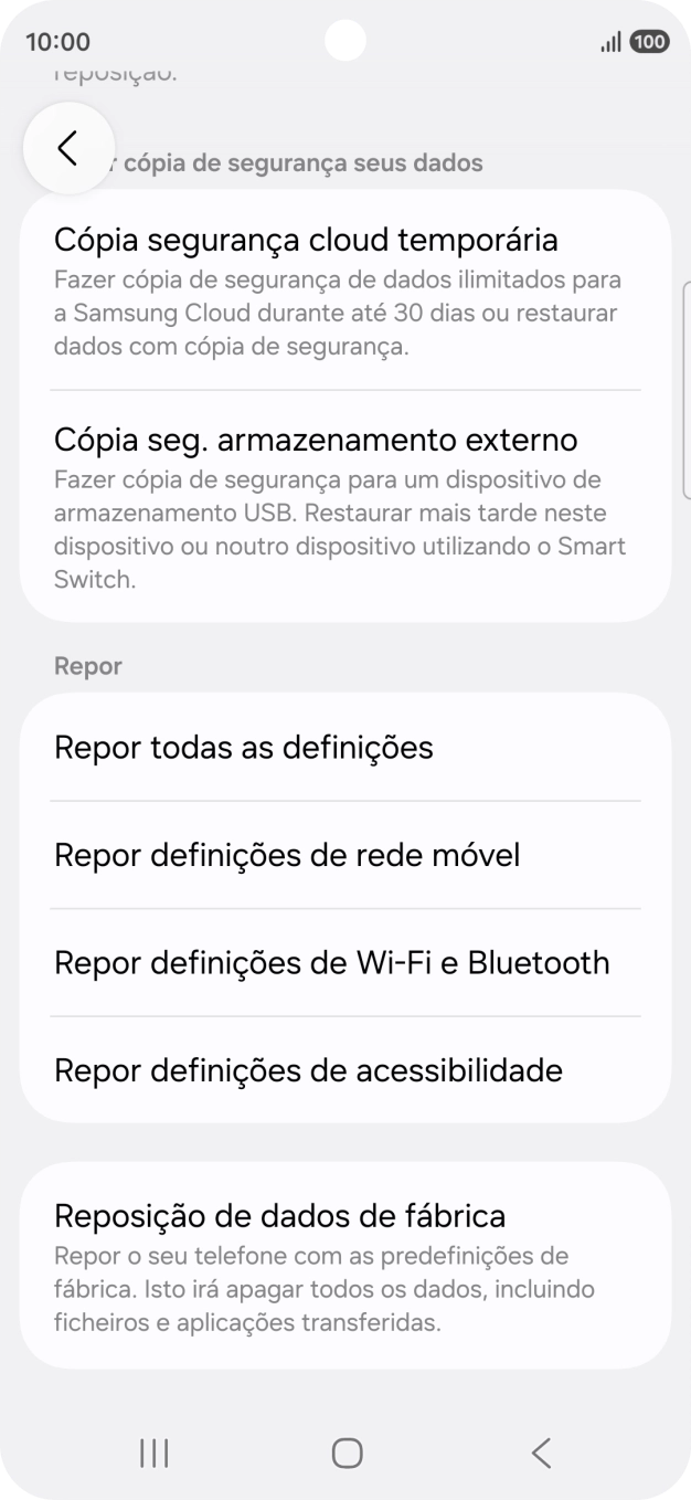 Prima Repor definições de rede móvel.