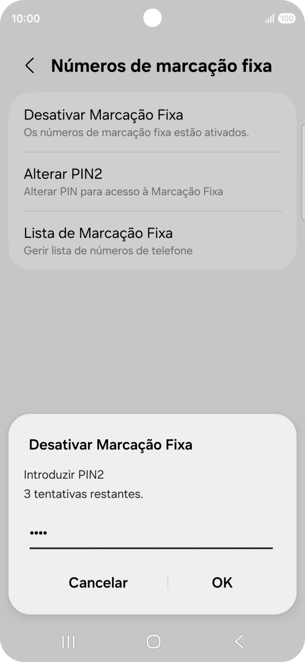 Introduza o código PIN2 e prima OK.