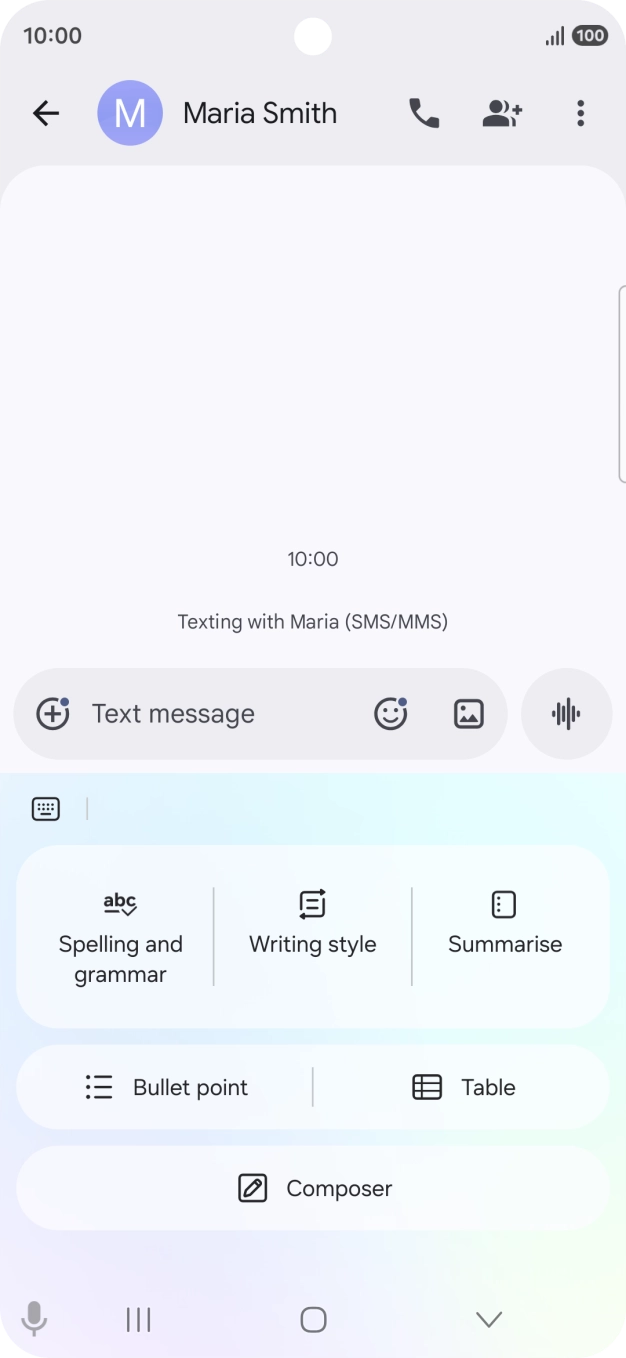 To generate a text, press Composer and follow the instructions on the screen to use the function. To generate a text, press Composer and follow the instructions on the screen to use the function.