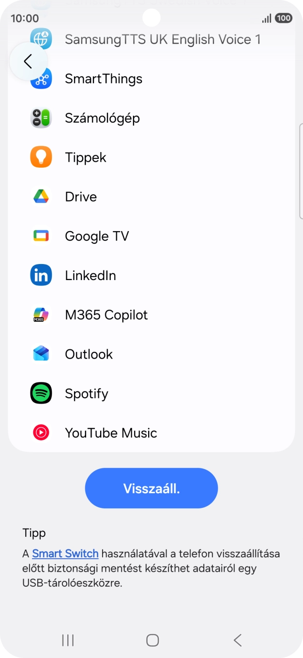 Válaszd a Visszaáll. lehetőséget.