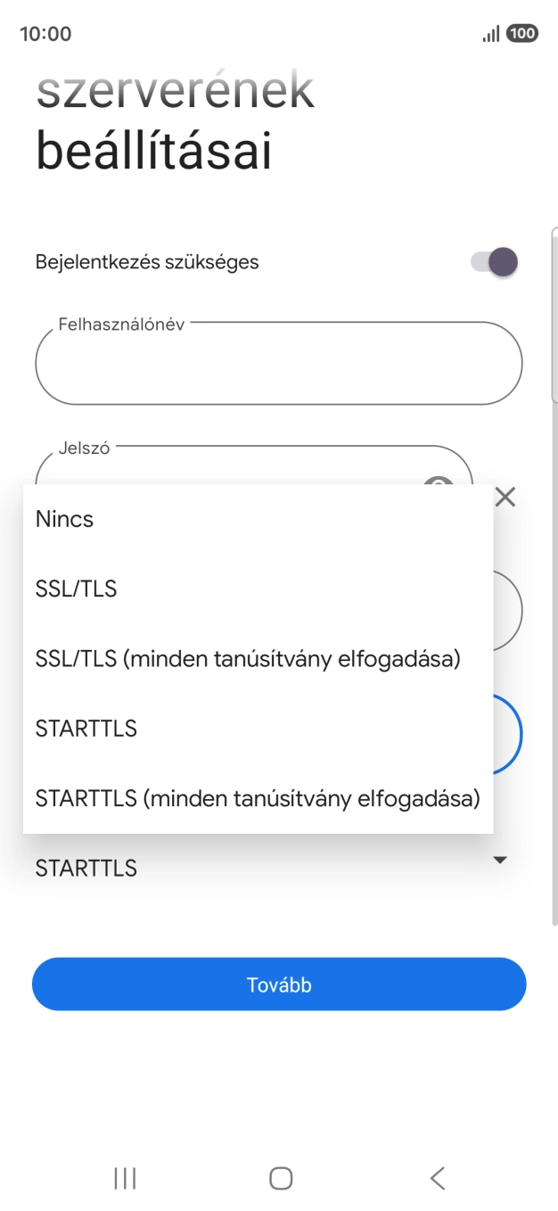 Válaszd az SSL/TLS lehetőséget.