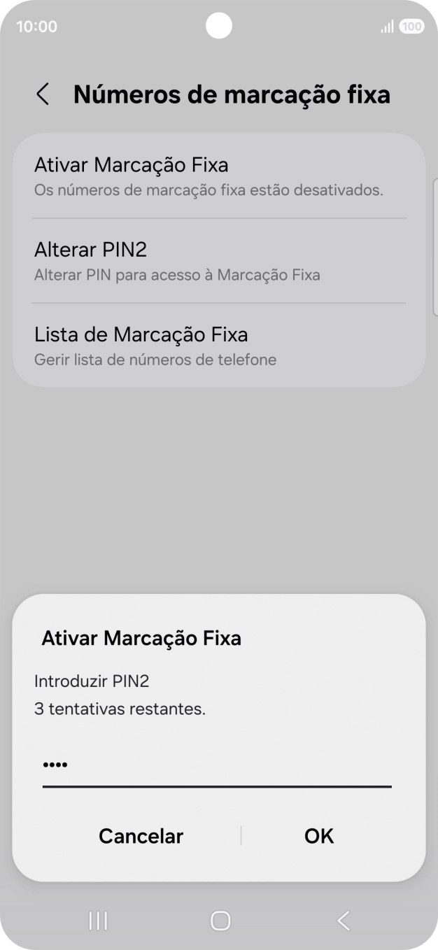 Introduza o código PIN2 e prima OK.