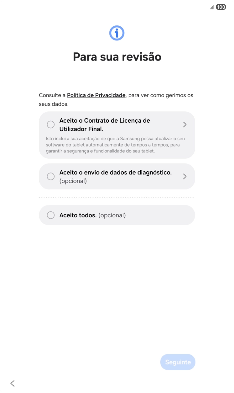 Prima o campo ao lado das definições pretendidas para as selecionar.