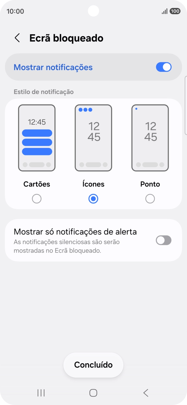 Prima as definições pretendidas para as ativar ou desativar.