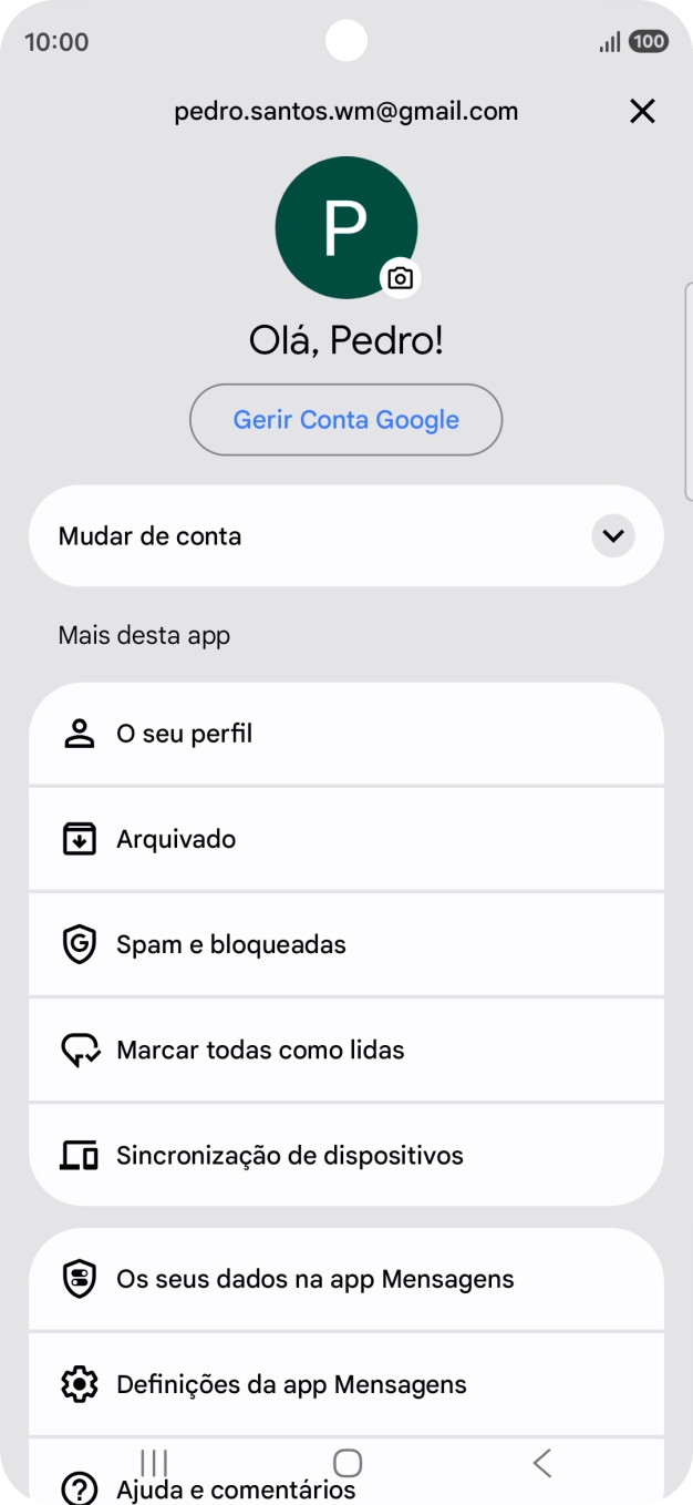 Prima Definições da app Mensagens.