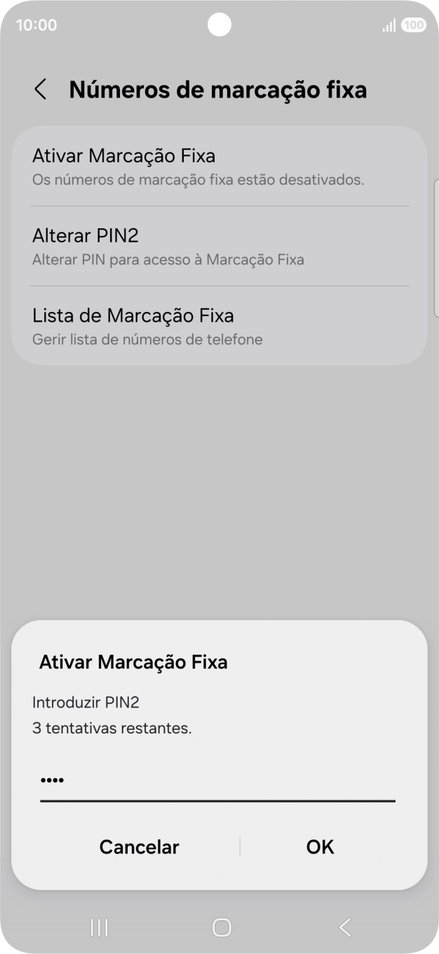 Introduza o código PIN2 e prima OK.