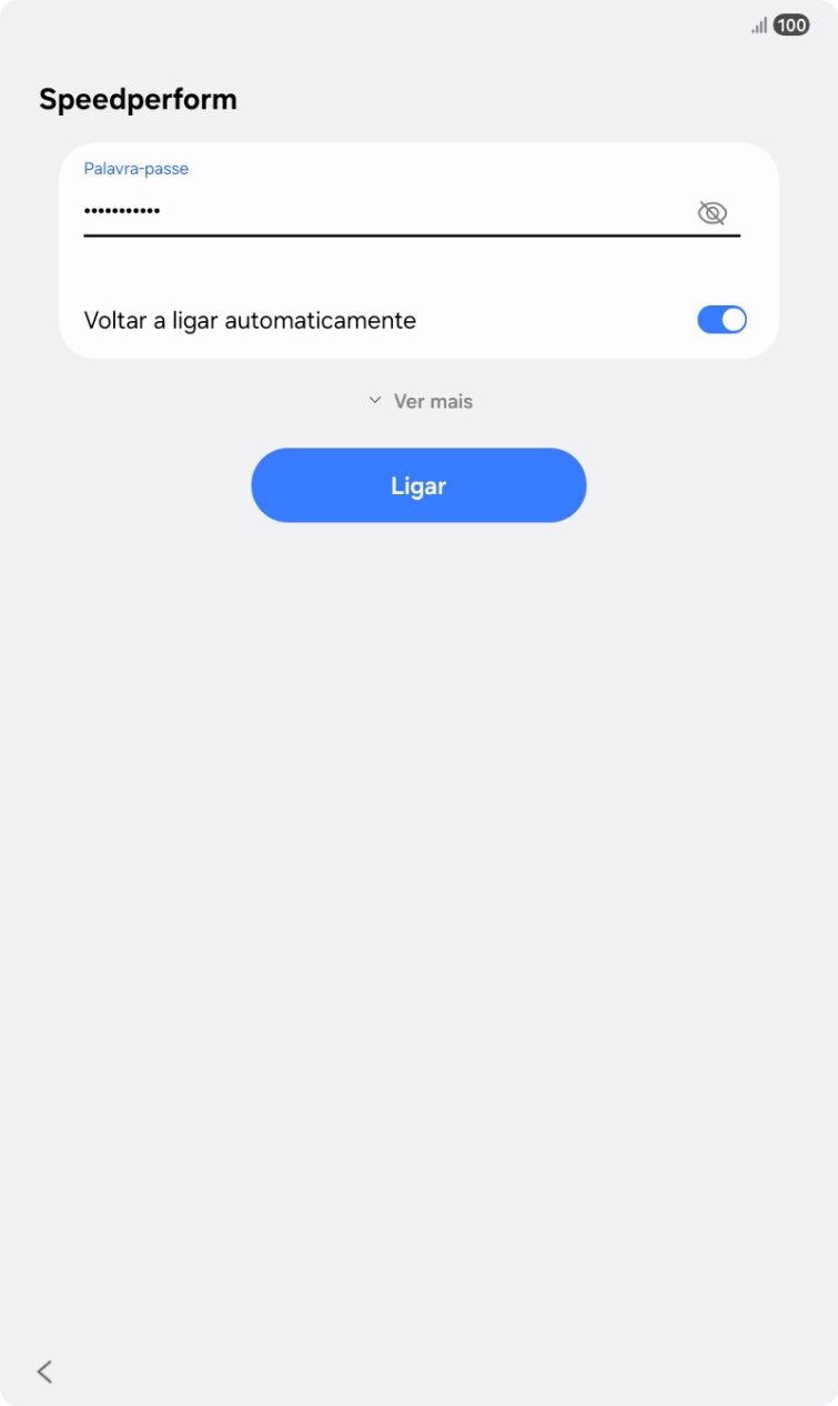 Introduza a password da rede Wi-Fi e prima Ligar.