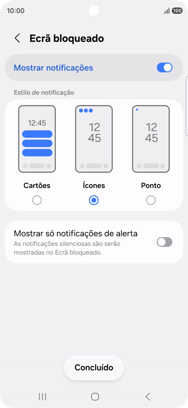 Prima as definições pretendidas para as ativar ou desativar.