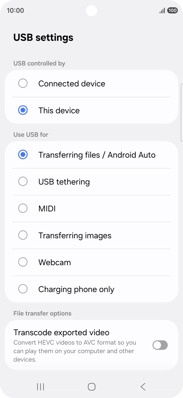 Press Transferring files / Android Auto. Press Transferring files / Android Auto.