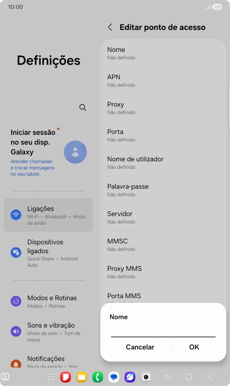 Introduza Vodafone Internet e prima OK.