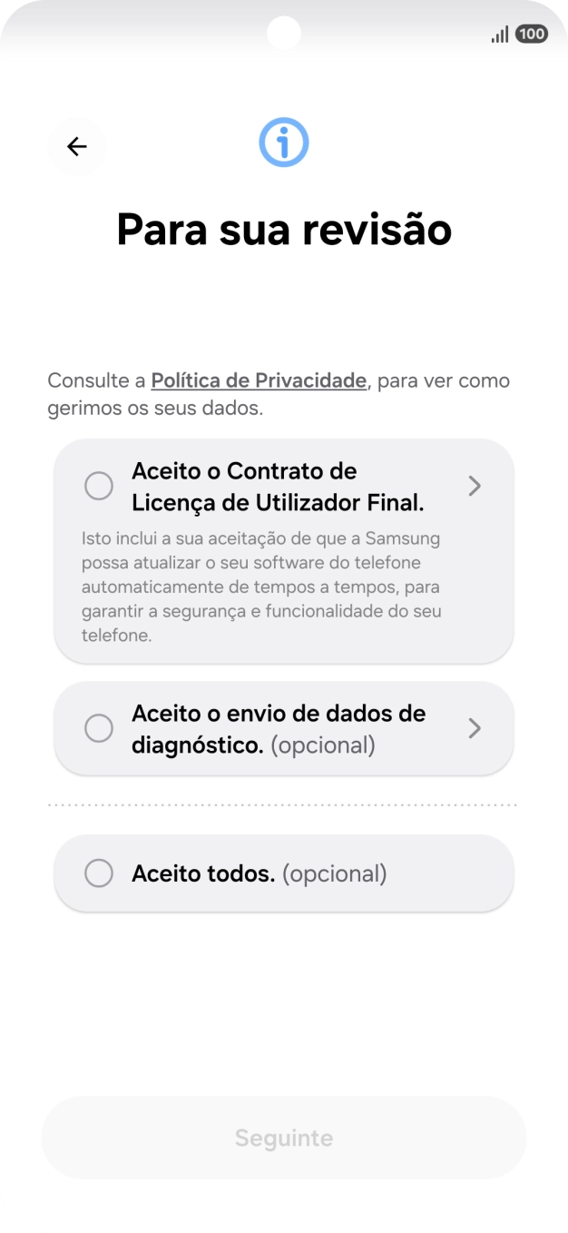 Prima o campo ao lado das definições pretendidas para as selecionar.
