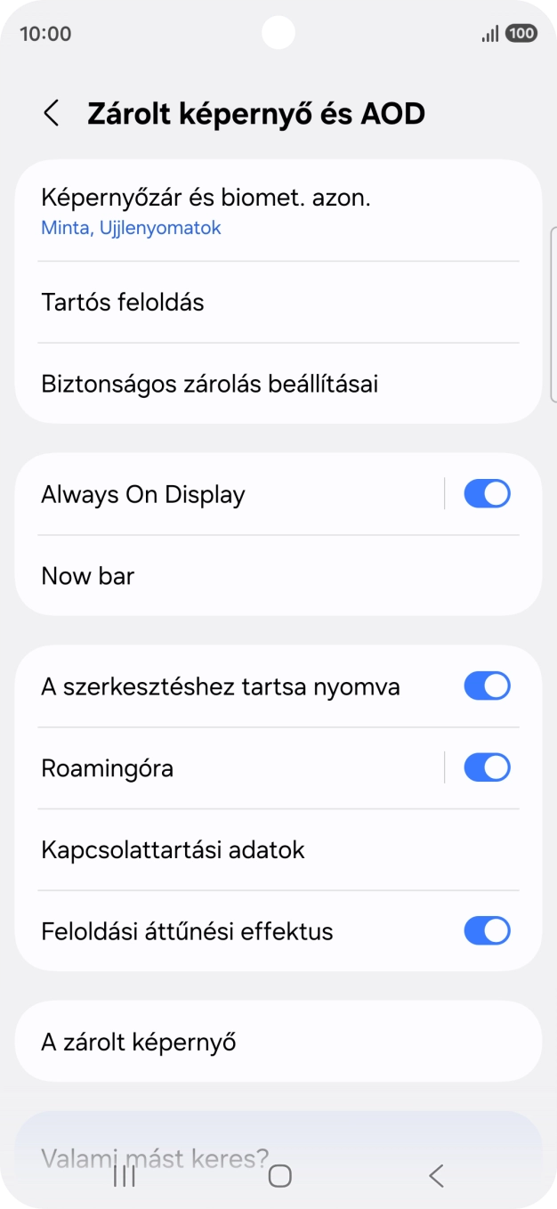 Válaszd a Képernyőzár és biomet. azon. lehetőséget, és írd be az extra képernyőzárkódot, amit korábban már beállítottál. Válaszd a Képernyőzár és biomet. azon. lehetőséget, és írd be az extra képernyőzárkódot, amit korábban már beállítottál.