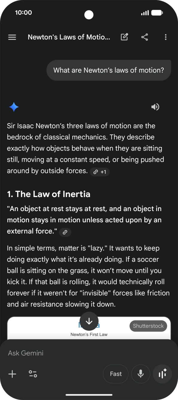 Transcription of the conversation with Gemini Live is now displayed.