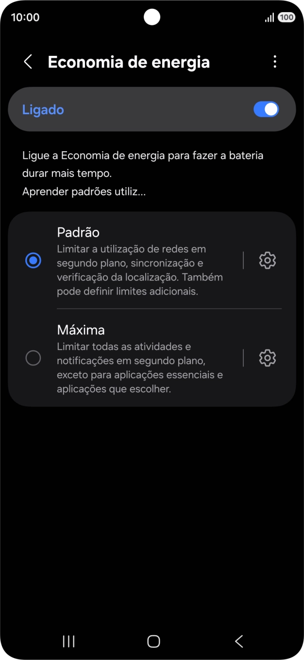 Prima o modo de poupança de energia pretendido.