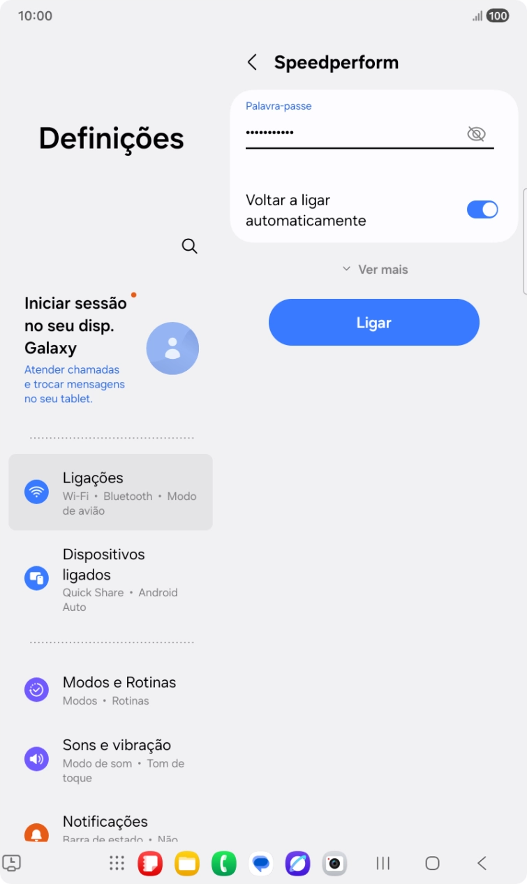 Introduza a password da rede Wi-Fi e prima Ligar.
