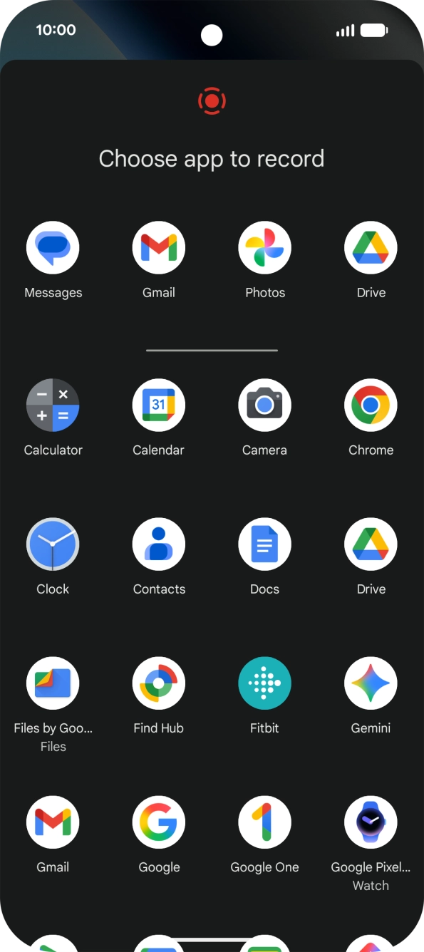 Press the app you want to record to start recording.