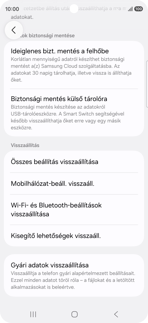 Válaszd a Gyári adatok visszaállítása lehetőséget.