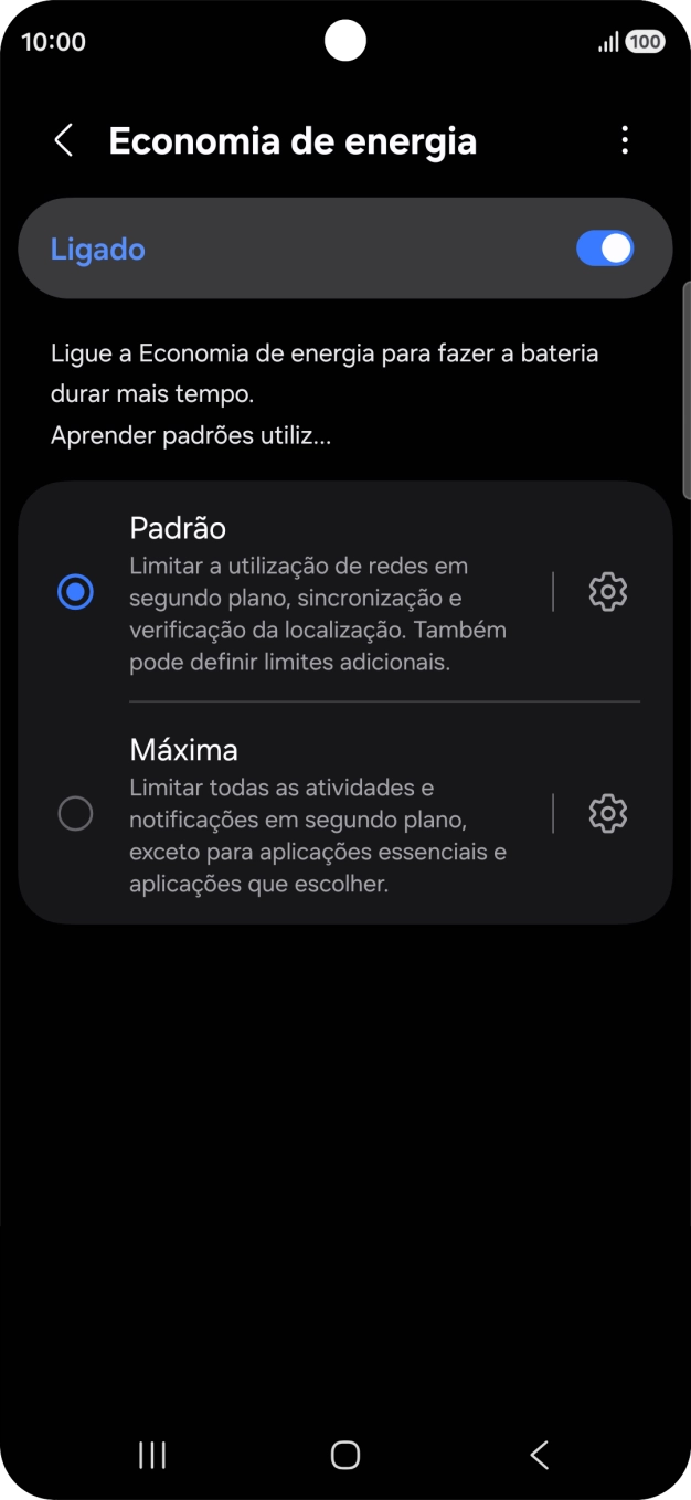Prima o modo de poupança de energia pretendido.