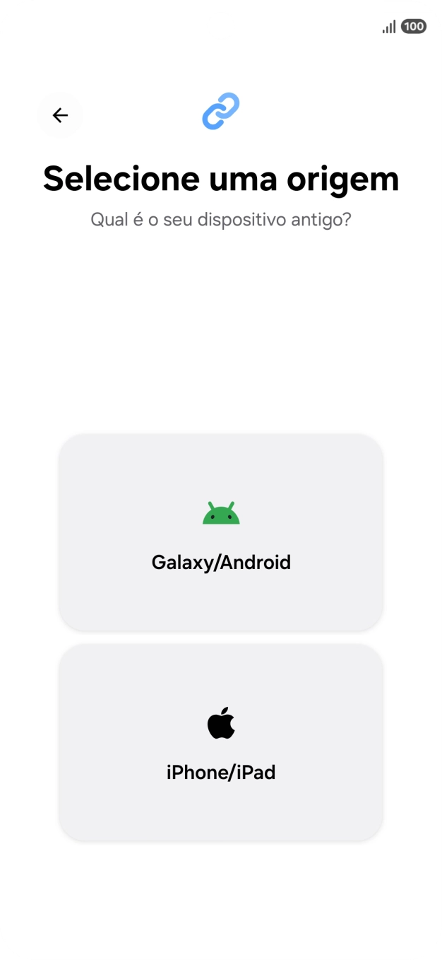 Prima a definição pretendida e siga as indicações no ecrã para transferir conteúdo de outro telefone.