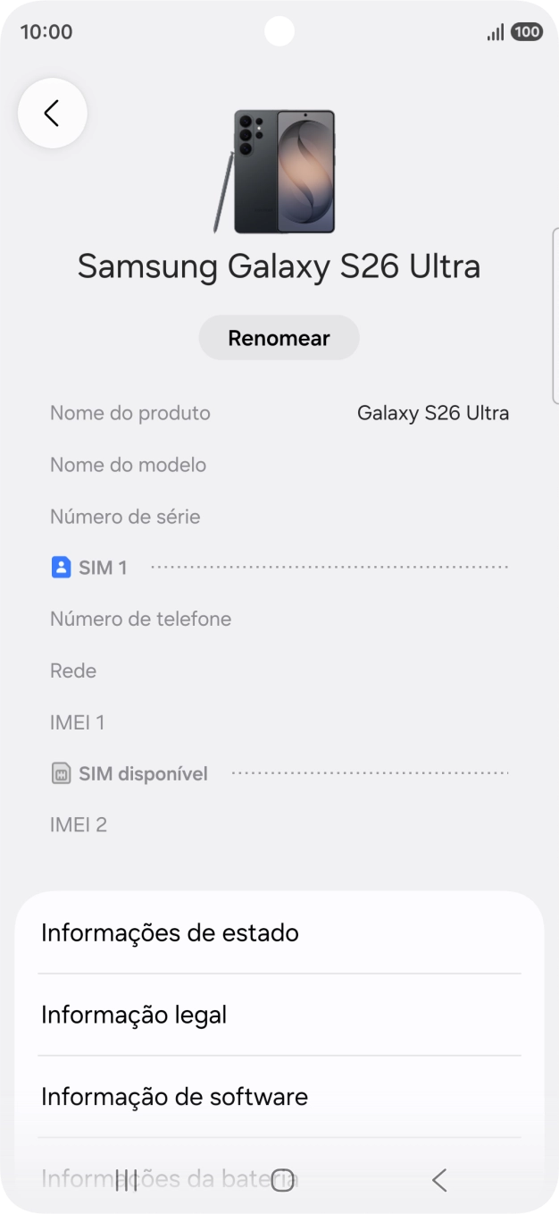 O código IMEI é mostrado no ecrã.