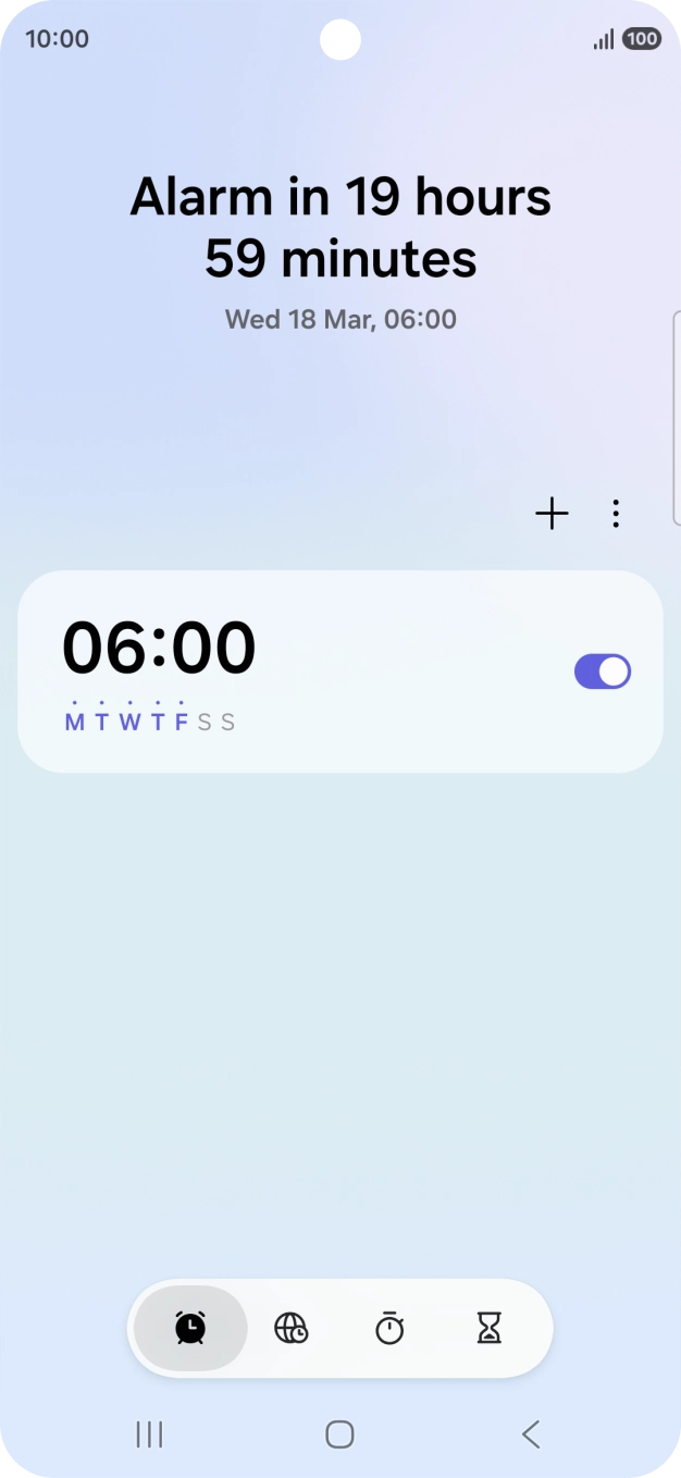Press the indicator next to the required alarm to turn the alarm on or off.