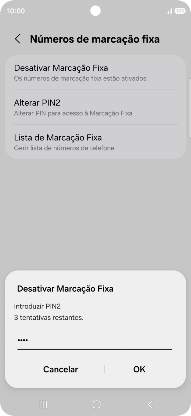 Introduza o código PIN2 e prima OK.