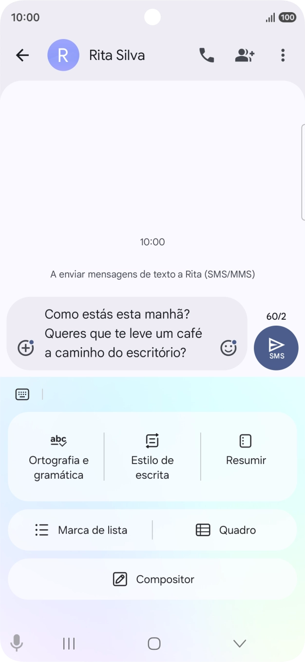 Para alterar o estilo de escrita do seu texto, prima em Estilo de escrita e siga as indicações no ecrã, para utilizar a função.