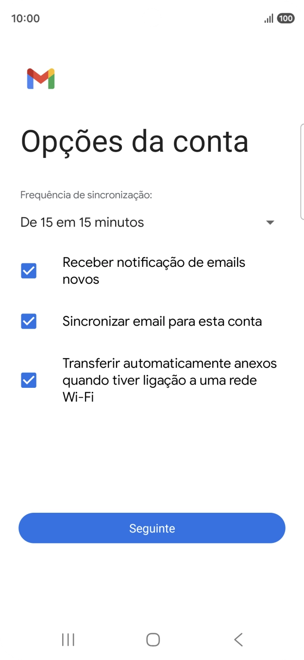 Se o ecrã mostrar esta imagem, a sua conta foi identificada e configurada automaticamente. Siga as indicações no ecrã para introduzir informações adicionais e concluir a configuração.