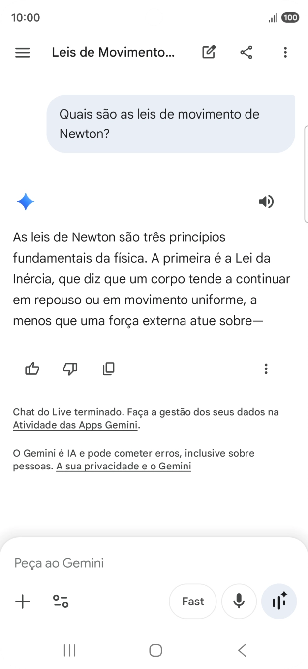 A transcrição da conversa com a Gemini Live é agora mostrada no ecrã.