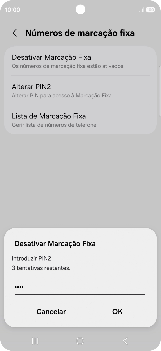 Introduza o código PIN2 e prima OK.
