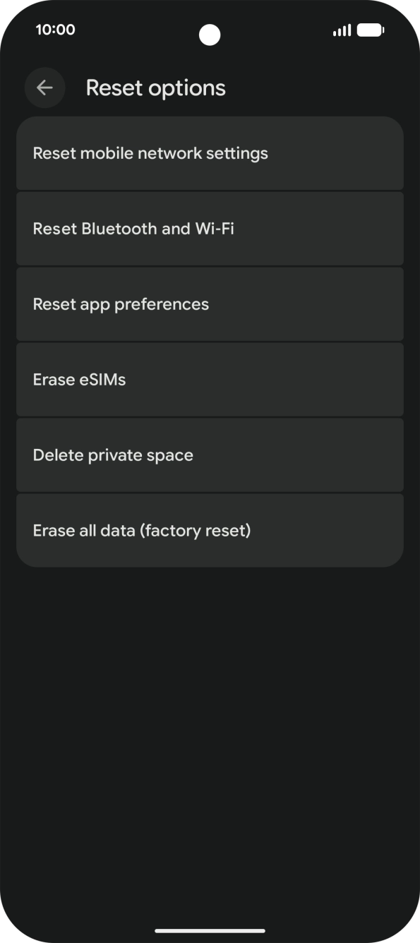 Press Erase all data (factory reset).