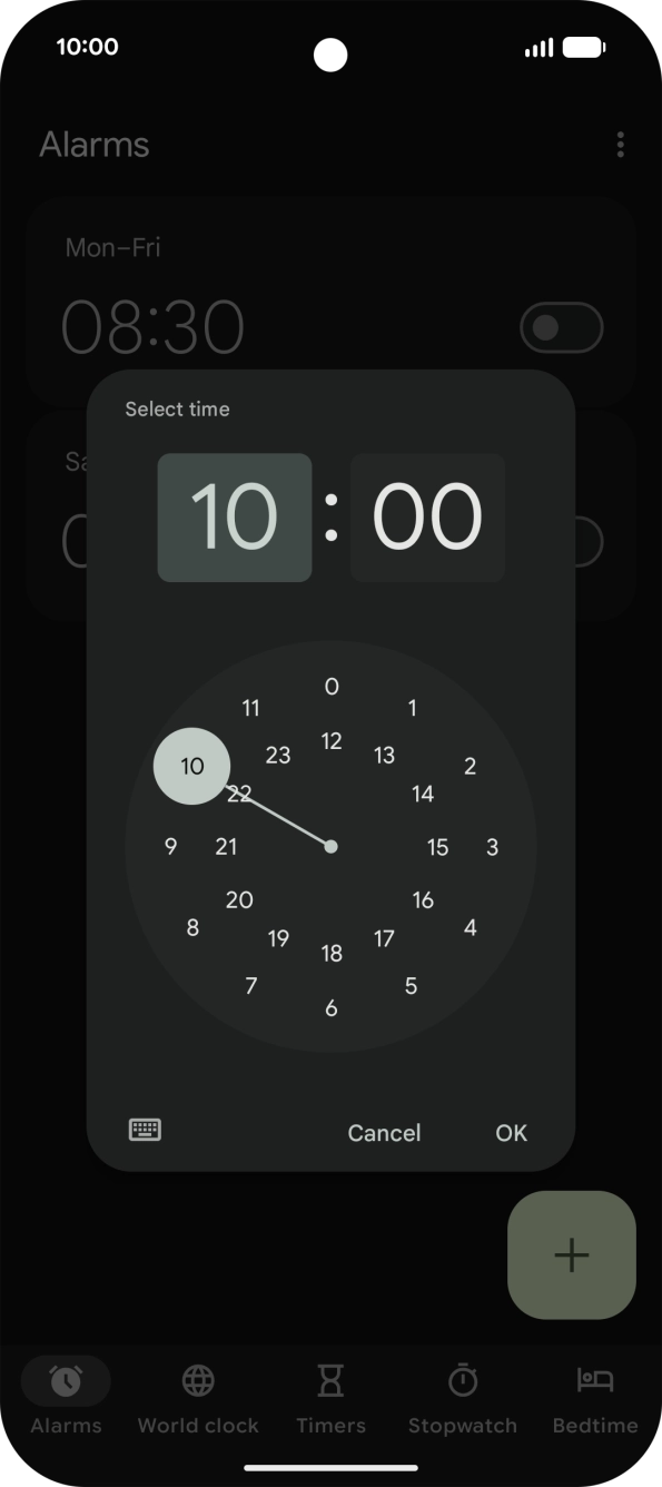 Drag the hand to the required hour and minute.
