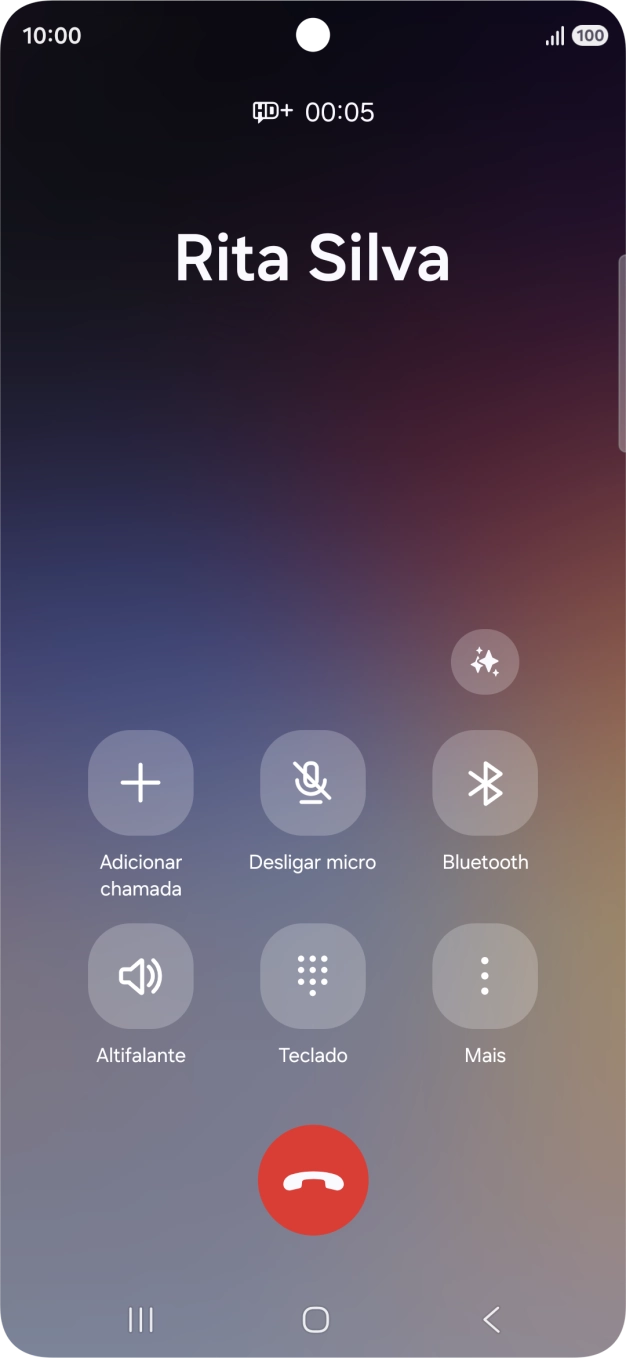Para utilizar a IA Galaxy para traduzir durante uma chamada, prima o ícone de IA.