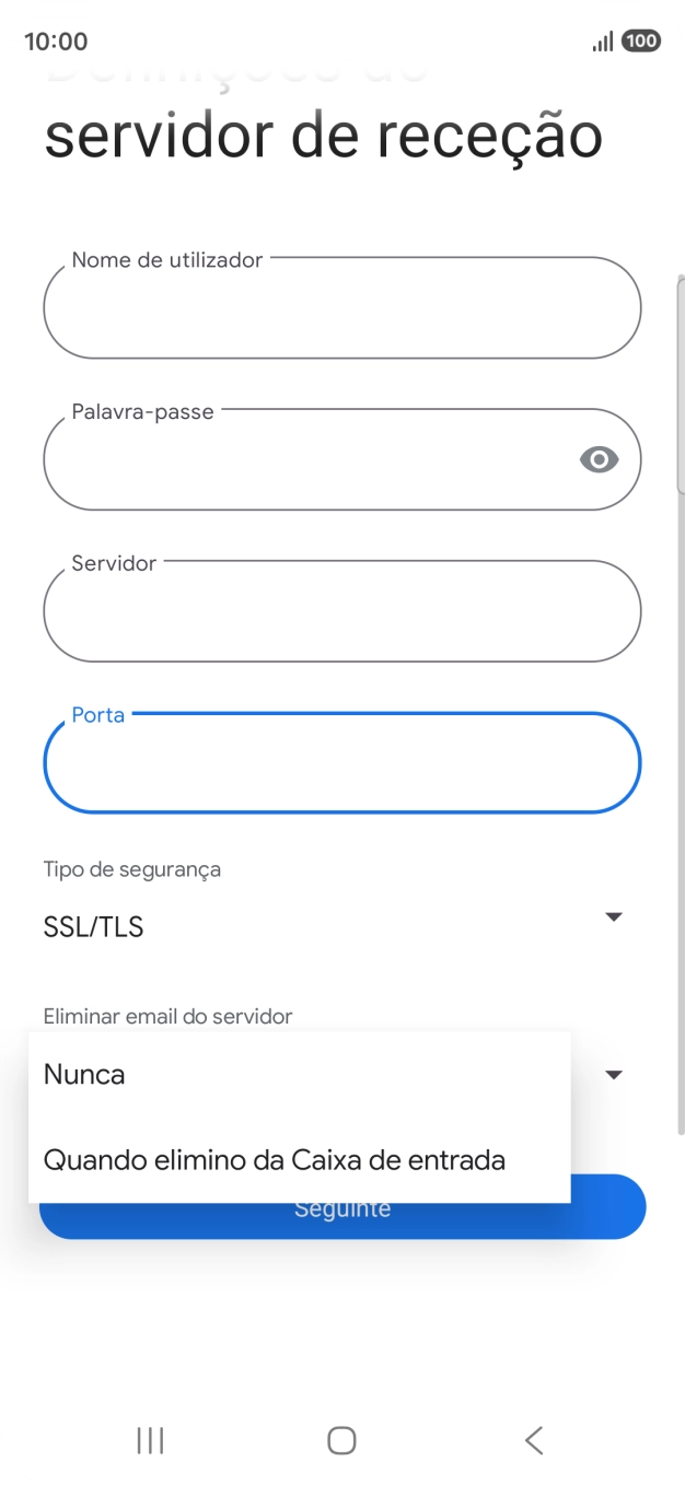 Prima Nunca para manter os e-mails no servidor quando estes são apagados no telefone.