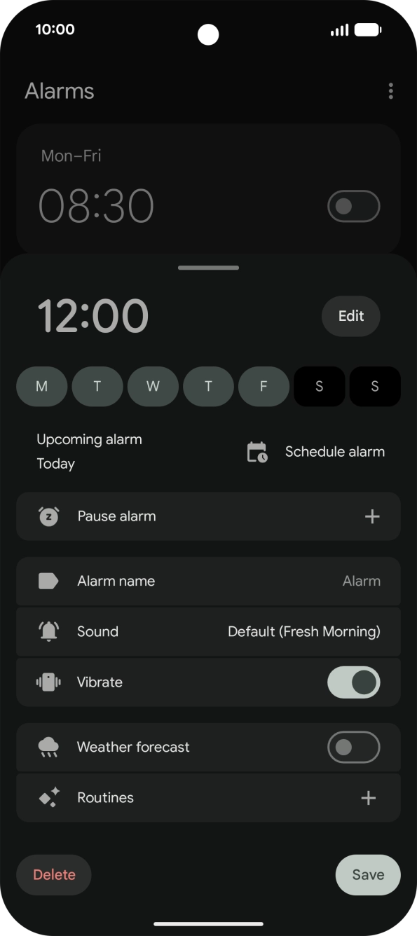 Press the alarm tone icon and follow the instructions on the screen to select the required alarm tone.