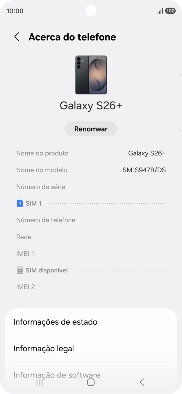 O código IMEI é mostrado no ecrã.