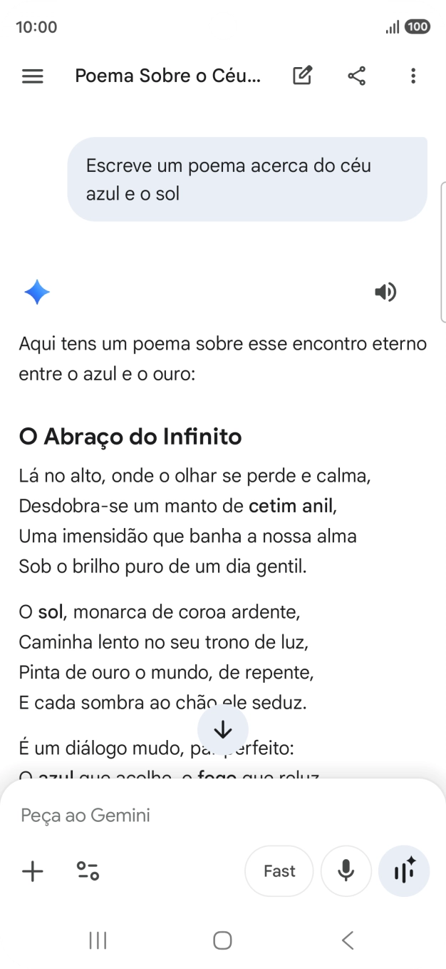 É possível solicitar à Gemini que gere um texto baseado na sua descrição.