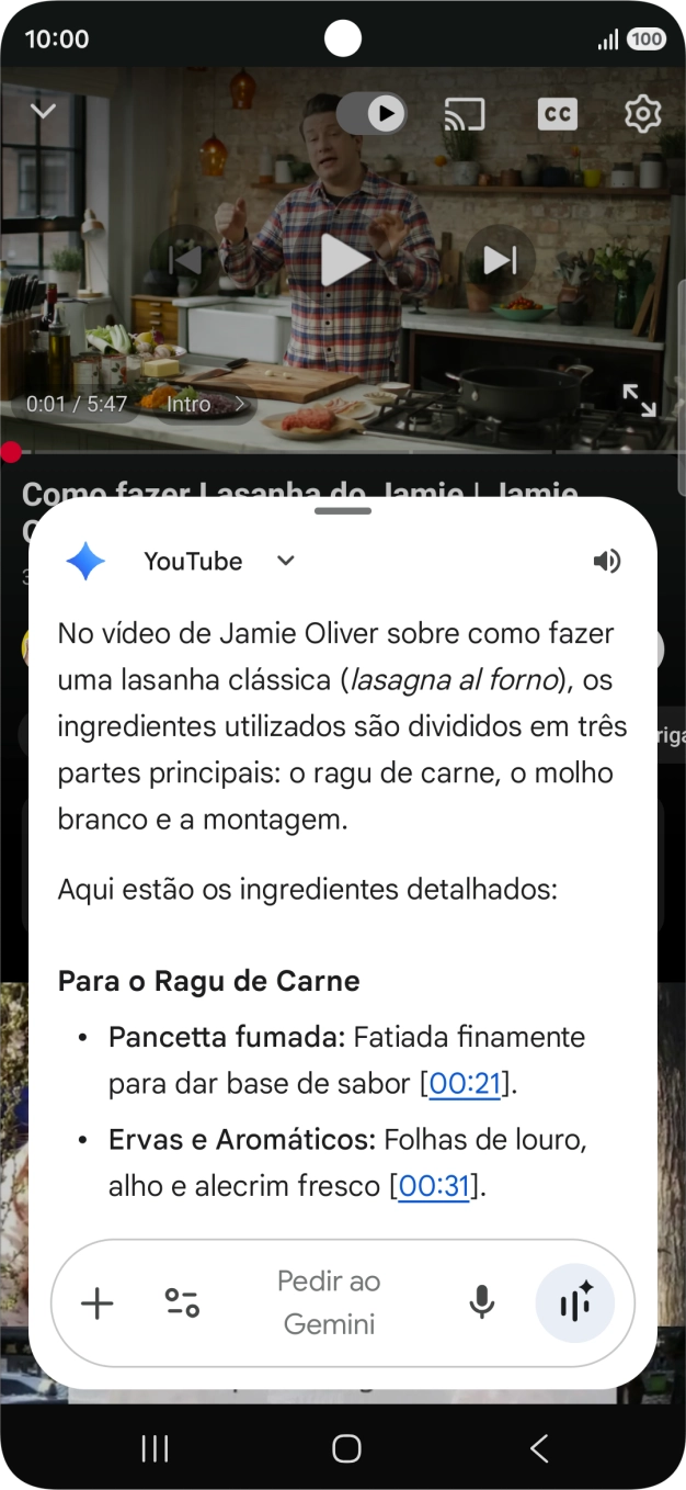 A resposta da Gemini à sua pergunta é agora mostrada no ecrã.